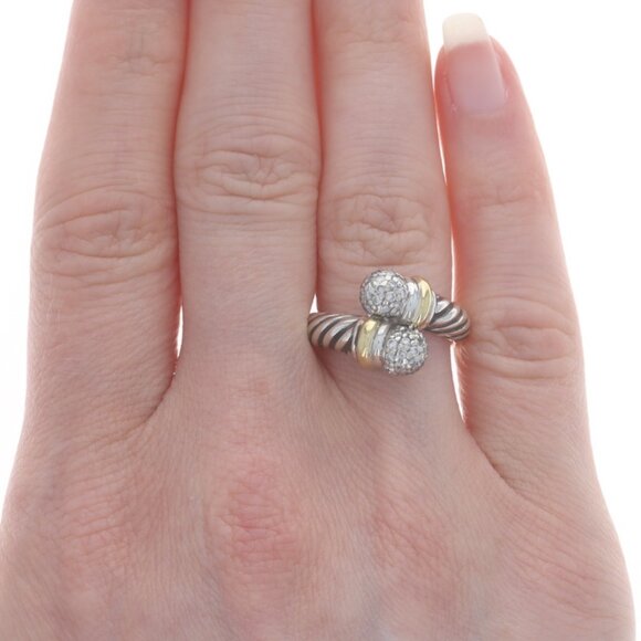 David Yurman Cable Pave Diamond Bypass Ball Ring - Sterling 925 Yellow Gold 18k - Picture 2 of 6
